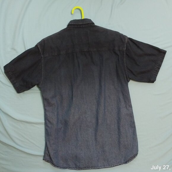 Navy Gradient Denim Short Sleeve Button Down Shirt US Size S, Asian size M - Picture 2 of 2